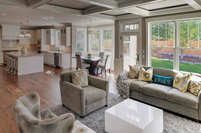 Modern home interior with kitchen and living room